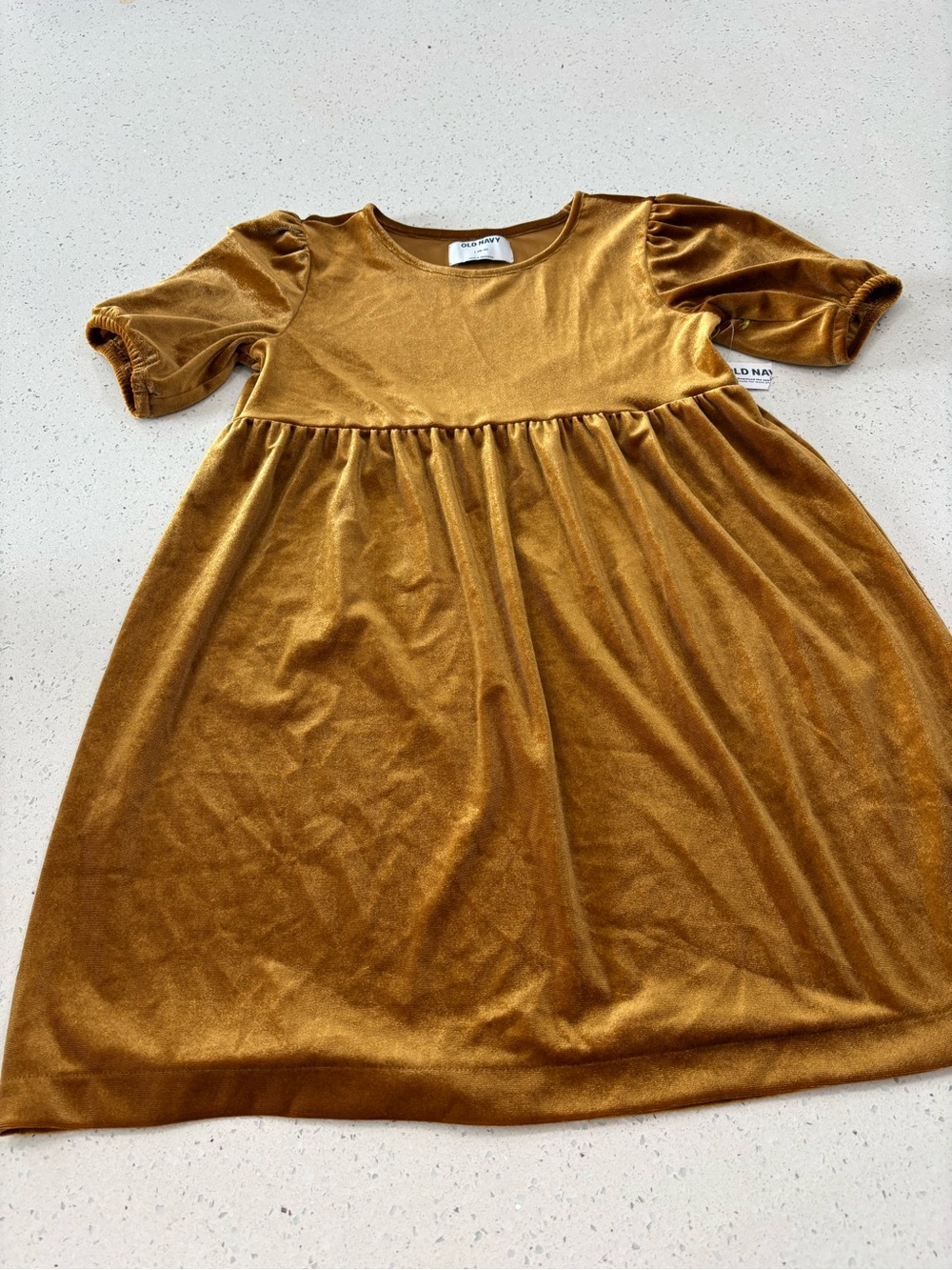 Old Navy Girls' Mustard Velvet Puff-Sleeve Dress Size L 10-12